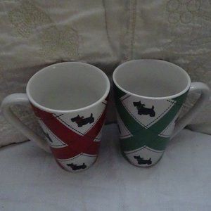 Sweet Expressions Scottie Dog Mugs Set Of 2 Scotty 1 Red 1 Green